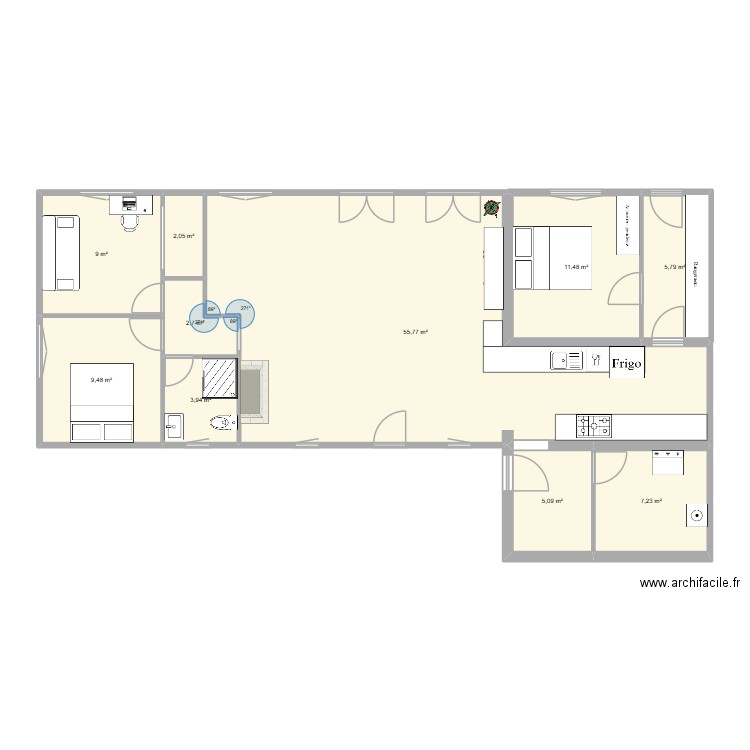242 v2 sans mobilier. Plan de 10 pièces et 113 m2
