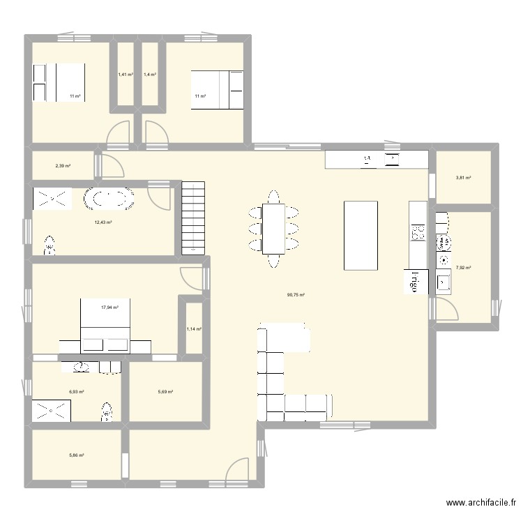 Maison3. Plan de 14 pièces et 180 m2