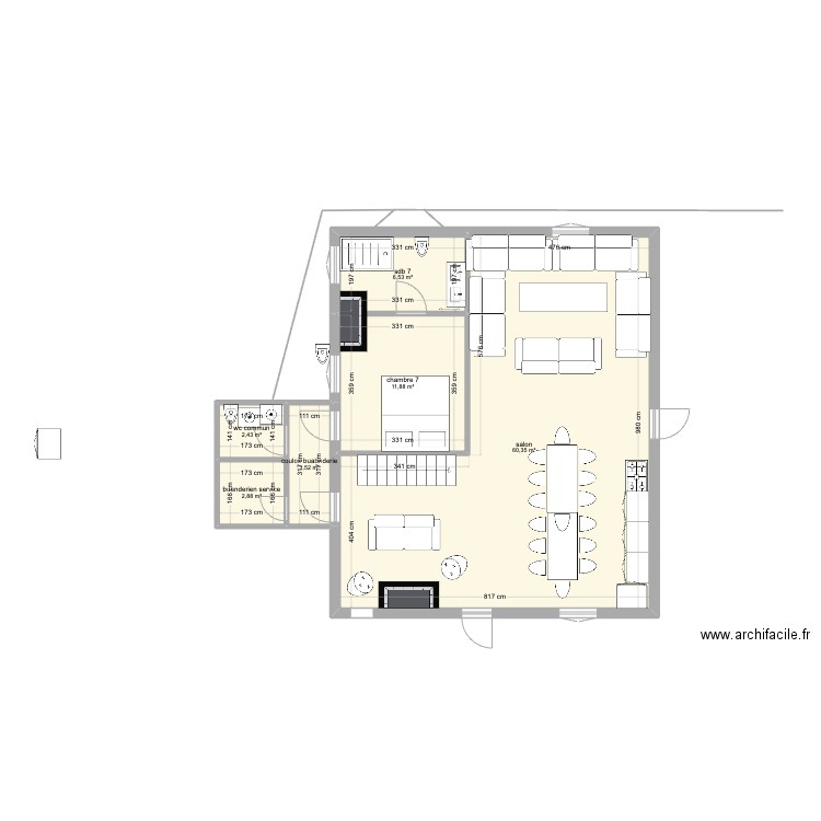 dependance vierge avec ouverture 2mur petite ch. Plan de 6 pièces et 88 m2