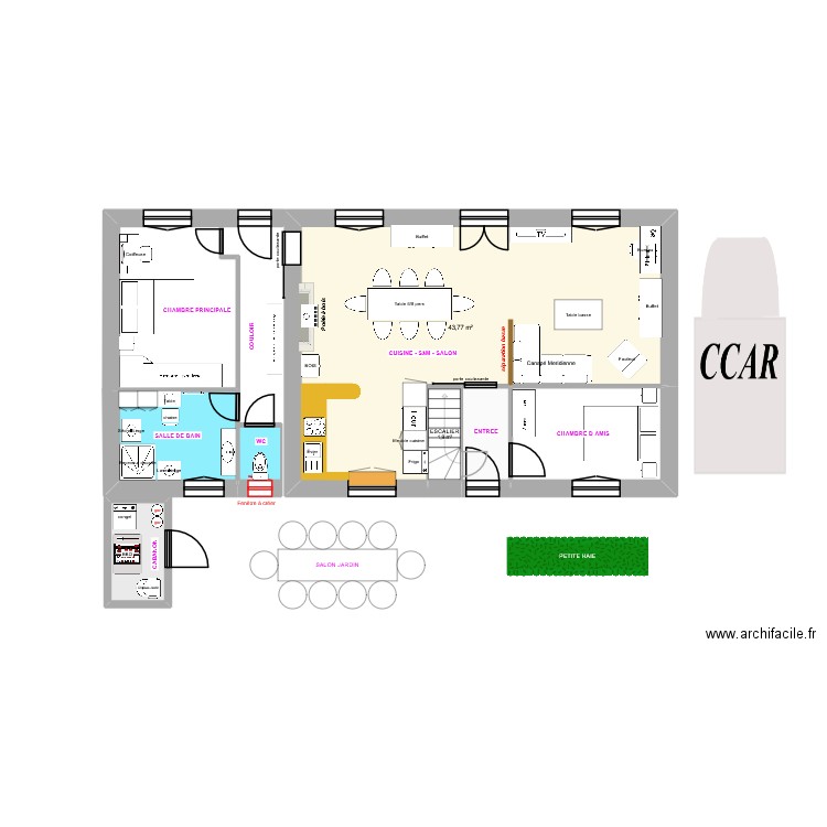 amenagement maison annoville v6. Plan de 7 pièces et 69 m2