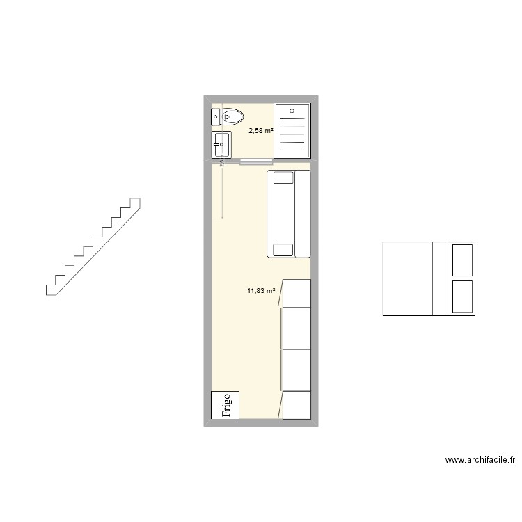 Projet Tiny. Plan de 2 pièces et 14 m2