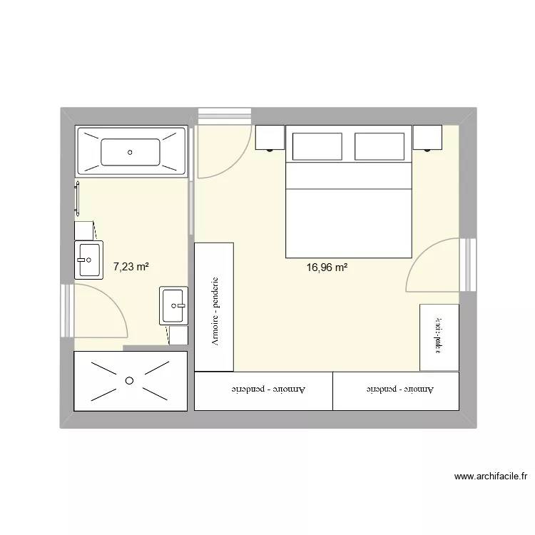 Suite parentale 26-04-01. Plan de 2  et 24 m²