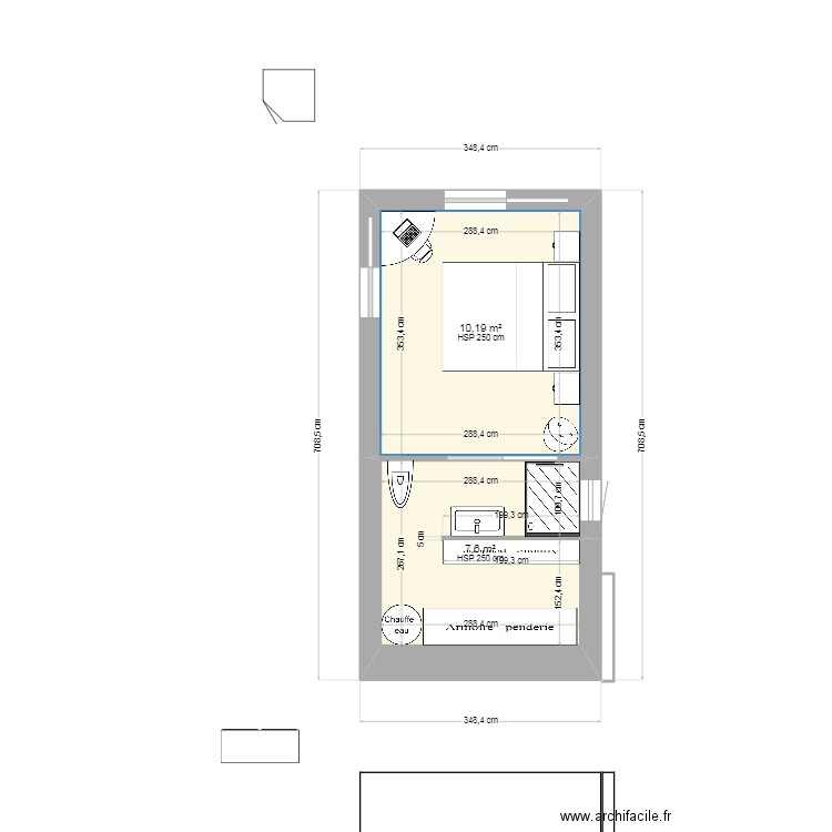 garage ter 3. Plan de 2 pièces et 18 m2