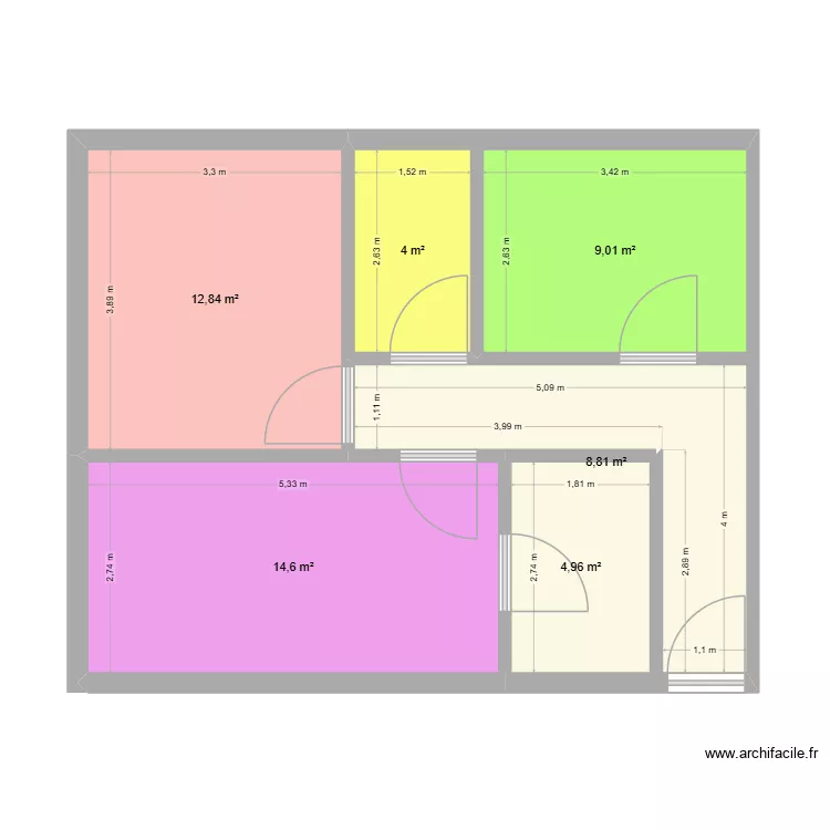 Etage 1 Version 1. Plan de 6  et 54 m²