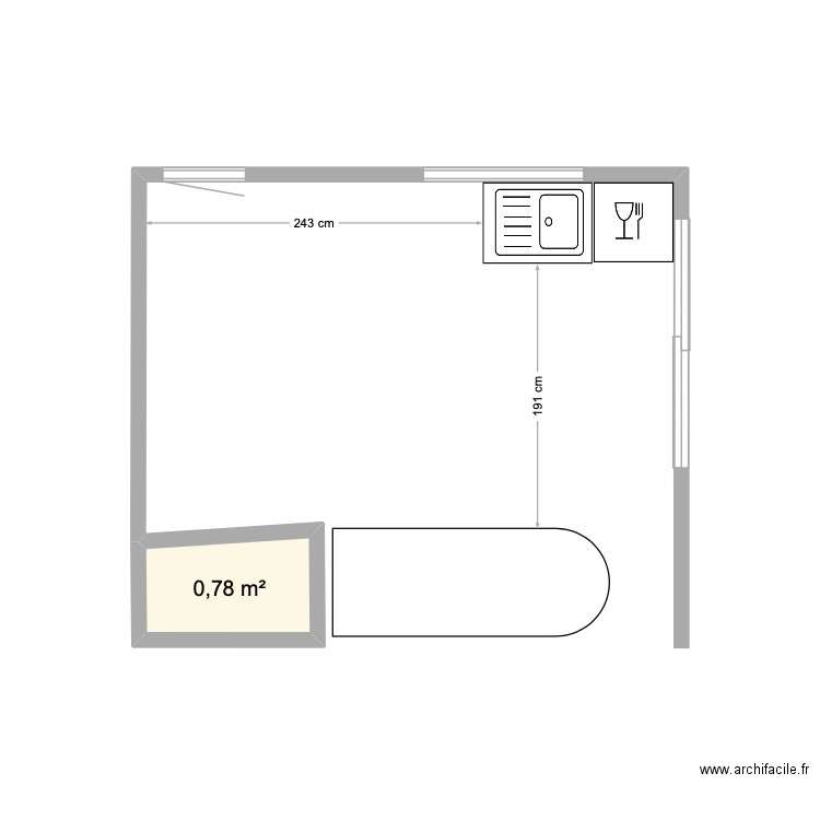 cuisine 2. Plan de 1 pièce et 1 m2