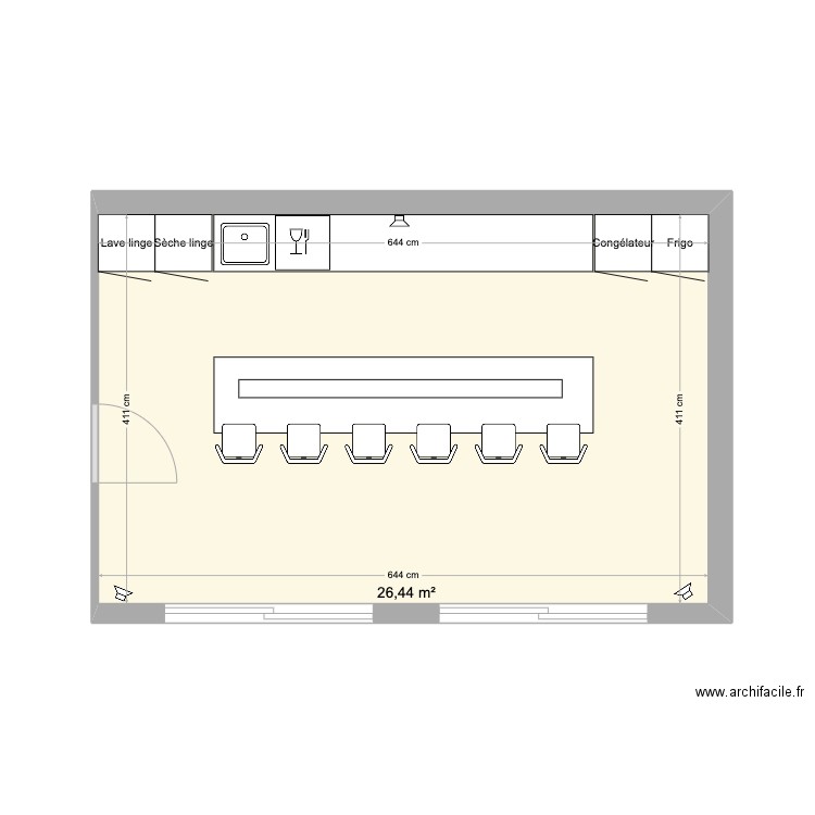 plan bar . Plan de 1 pièce et 26 m2