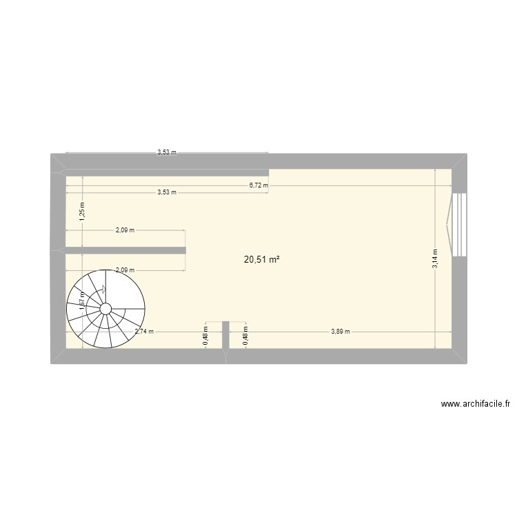 1er etage torreilles mur droit. Plan de 1 pièce et 21 m2