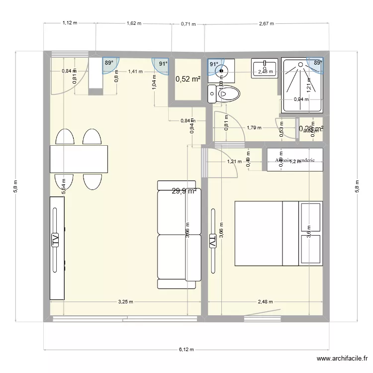 villers. Plan de 3  et 31 m²