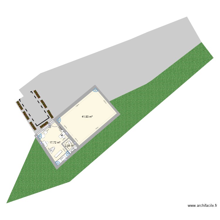 K'mi. Plan de 3 pièces et 63 m2