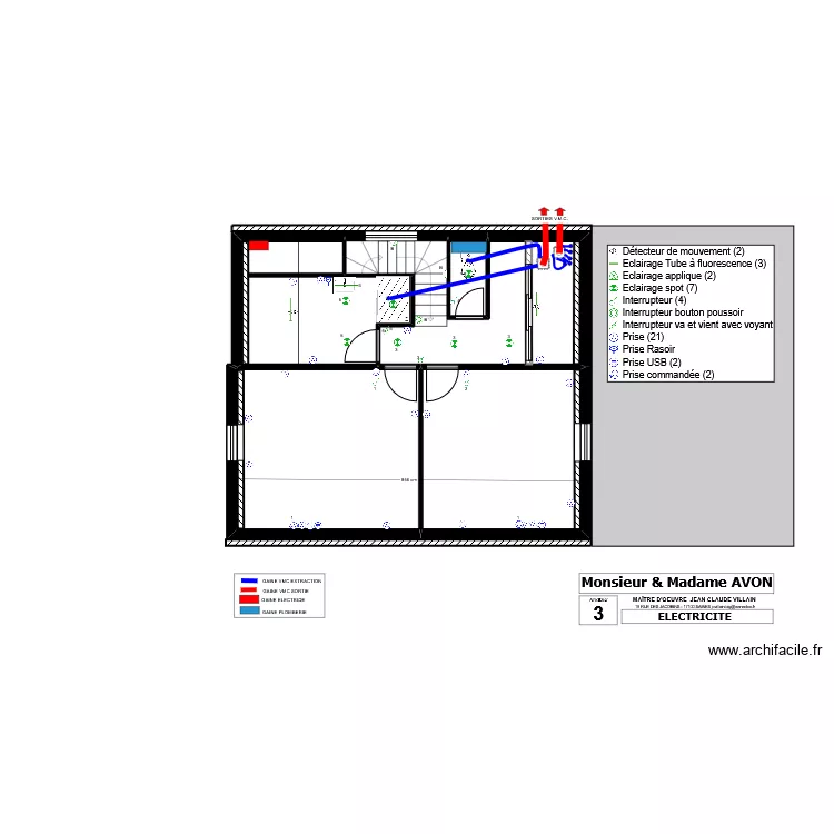 93 LEMERCIER   2&egrave;me ETAGE ELECTRICITE. Plan de 