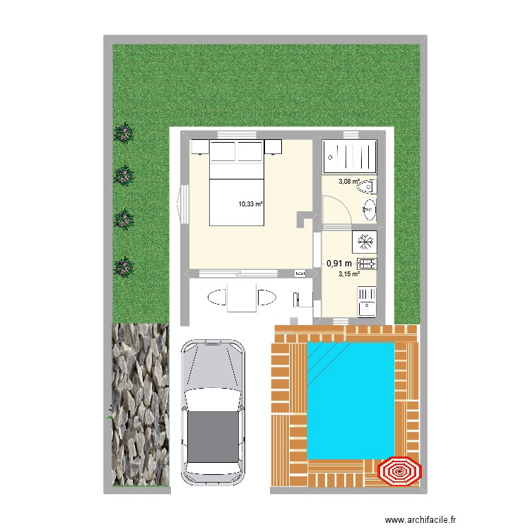 STUDIO. Plan de 3 pièces et 17 m2