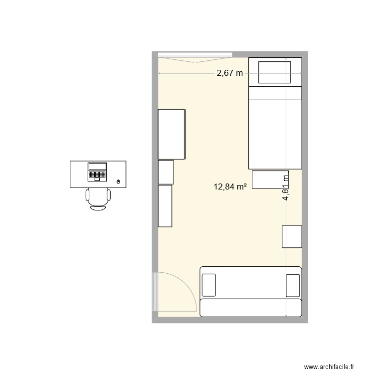 Chambre Simon. Plan de 1 pièce et 13 m2