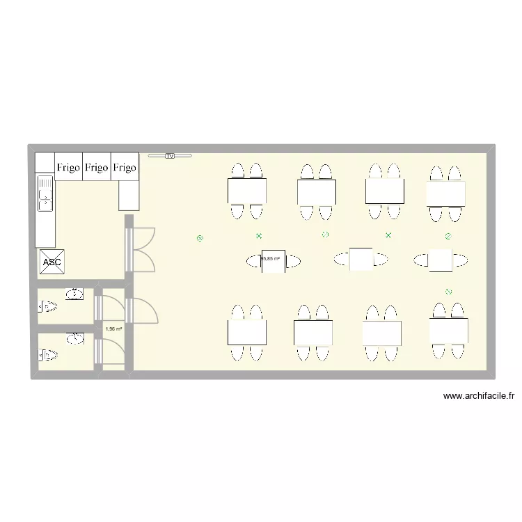 Restaurant. Plan de 2 pièces et 98 m²