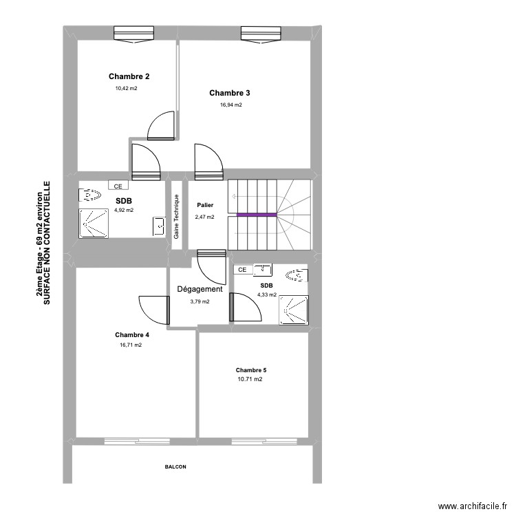 LOT B INDIVIDUELLE 2eme ETAGE 28 01 2024. Plan de 11 pièces et 77 m2