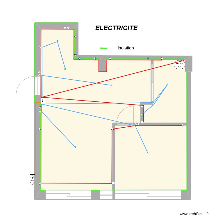 Studio éléctricité. Plan de 2 pièces et 47 m2