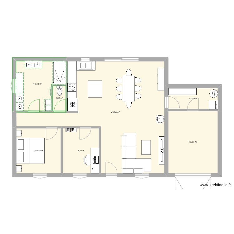 plein pied. Plan de 7 pièces et 100 m2
