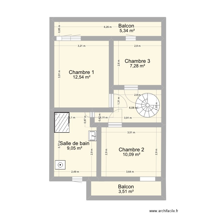 Grône 1er. Plan de 7 pièces et 54 m2