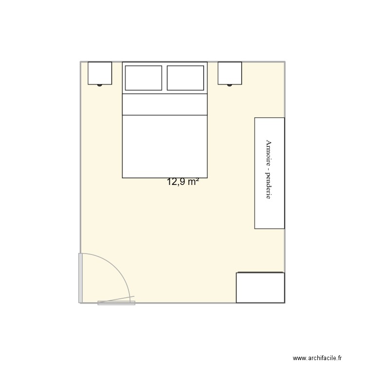 chambre. Plan de 1 pièce et 13 m2
