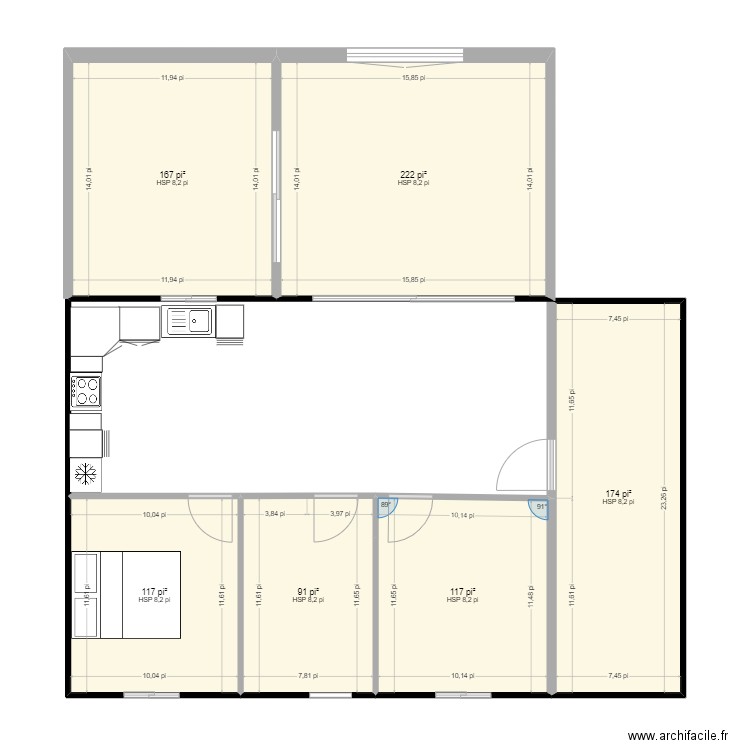 Chalet 2. Plan de 6 pièces et 82 m2