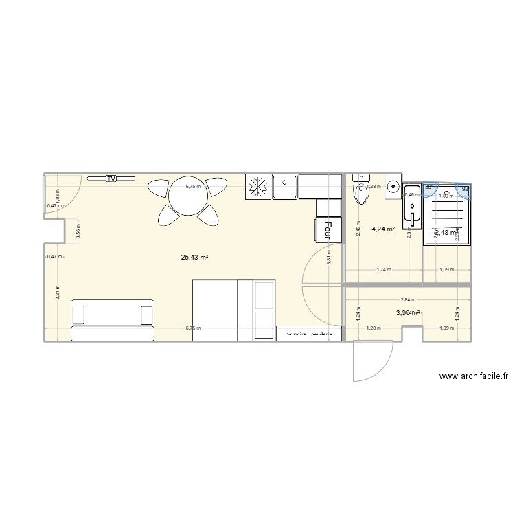 studio v2. Plan de 4 pièces et 36 m2