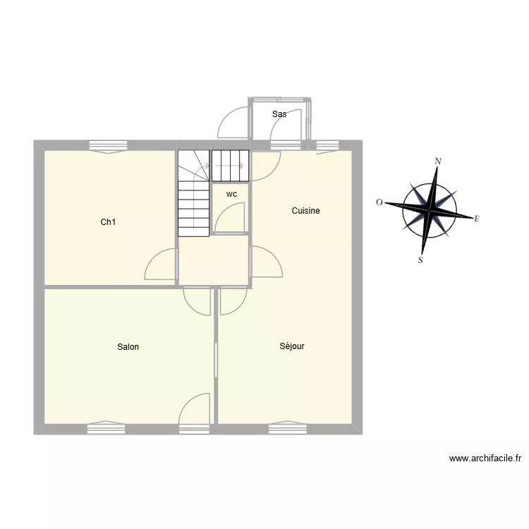 Menguy R+1. Plan de 5 Pièces et 55 m²