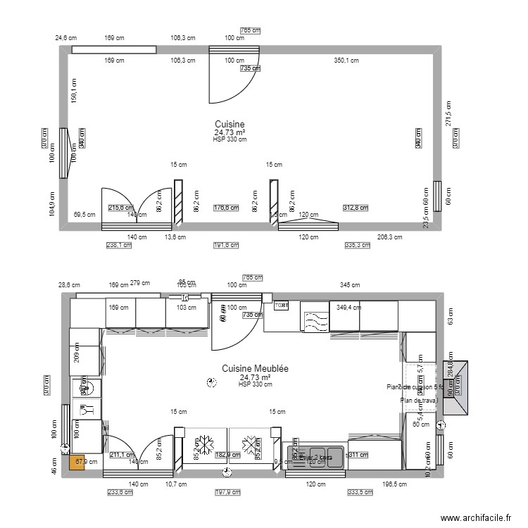 CUISINE MEUBLEE. Plan de 2 pièces et 49 m2