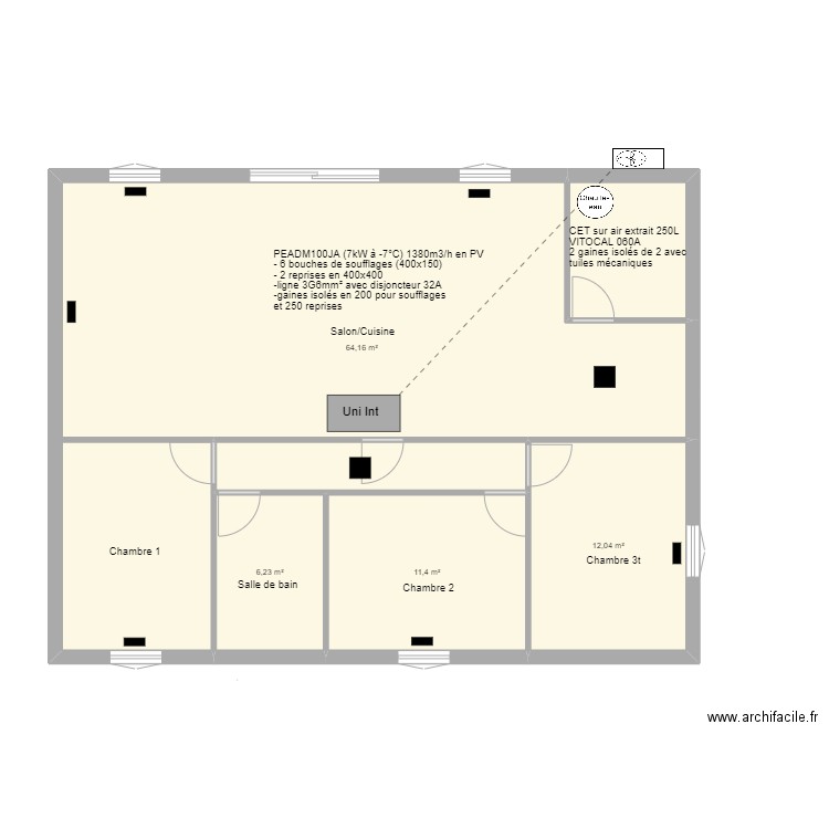 MOUSTA. Plan de 6 pièces et 105 m2