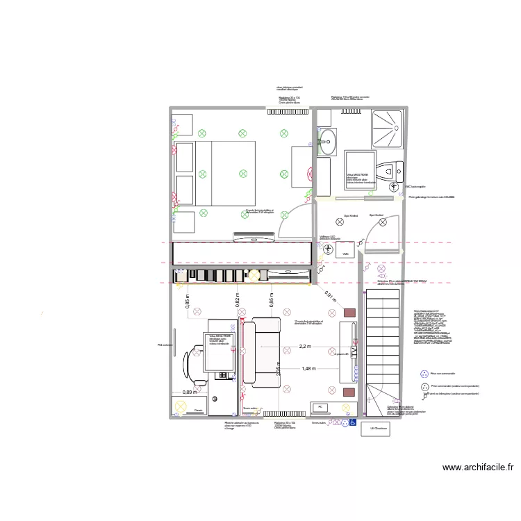 Salon chambre + SDB 2. Plan de 4  et 41 m²