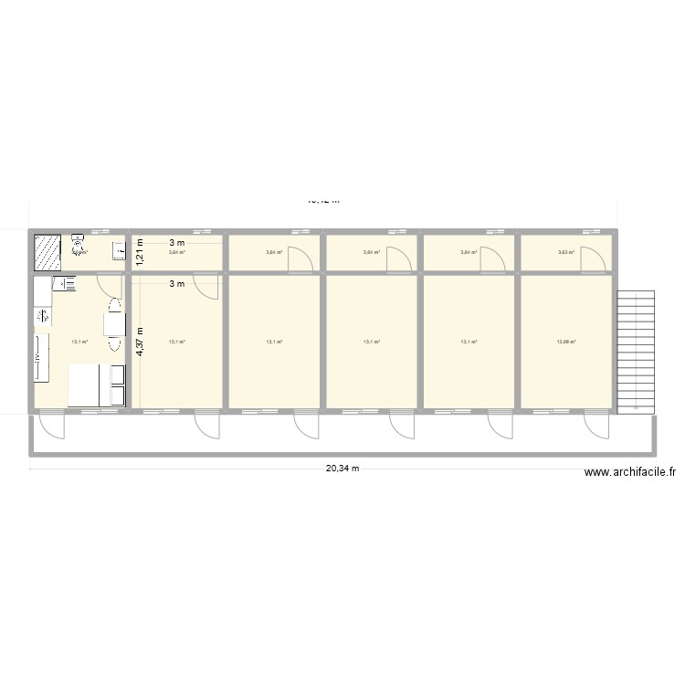 Studio Kaweni  CEIM R+1. Plan de 12 pièces et 100 m2