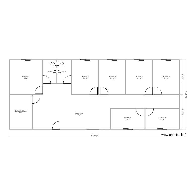 Bureau 24x60. Plan de 11 pièces et 132 m2