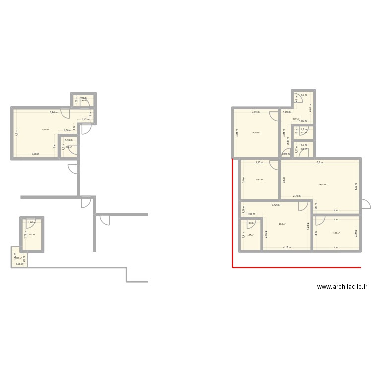 Osss2. Plan de 14 pièces et 140 m2