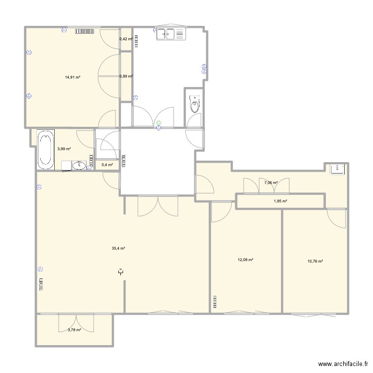 Appart Guillaume et Laura 2. Plan de 11 pièces et 92 m2
