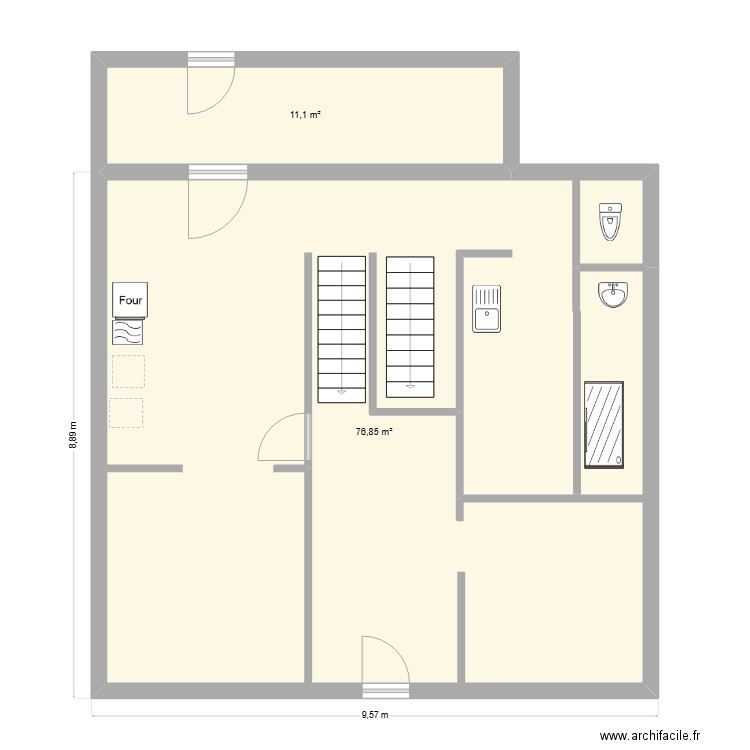 cyrille flo. Plan de 2 pièces et 88 m2