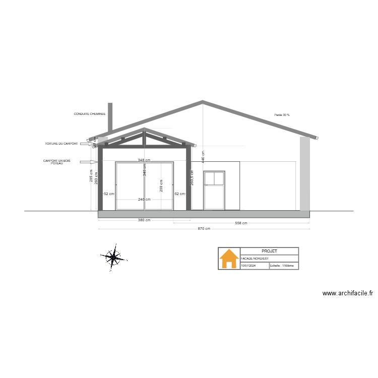 PLAN DE COUPE AVEC PROJET BAIE V + ABRIS. Plan de 0 pièce et 0 m2