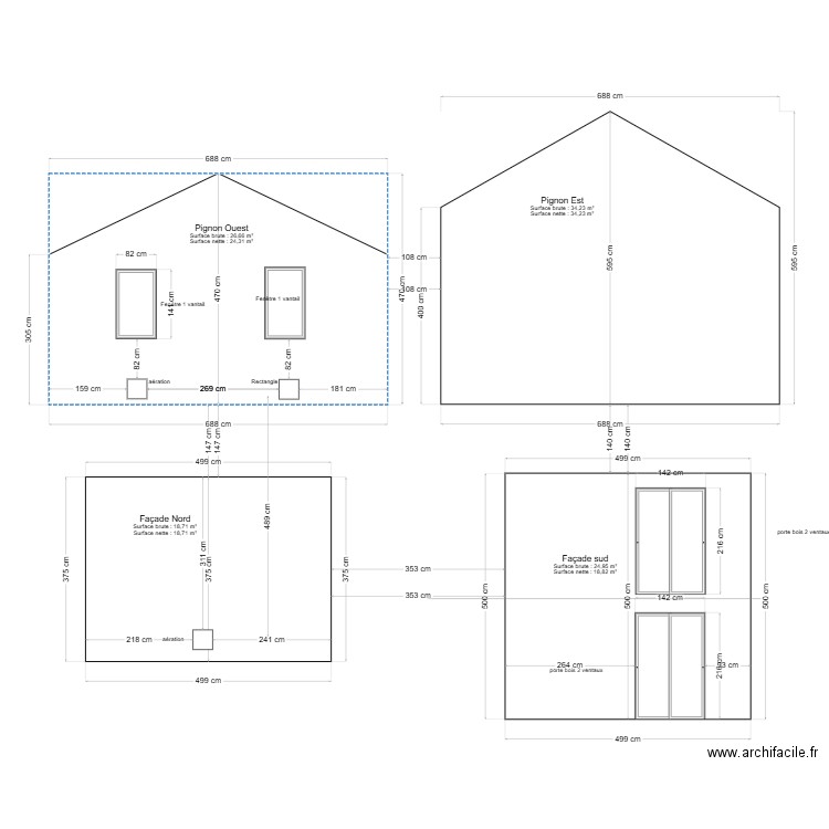 facade ouest. Plan de 0 pièce et 0 m2