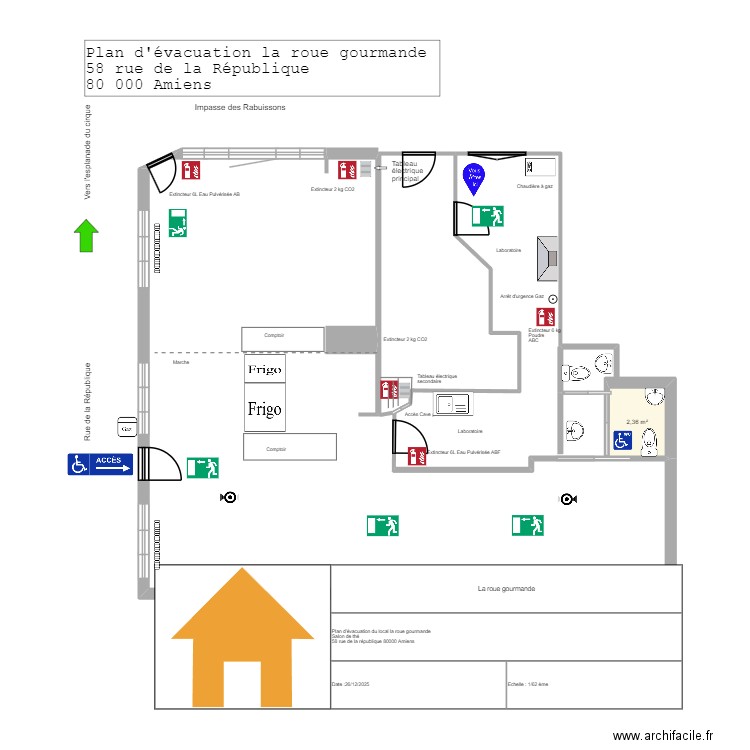 Plan Evacuation Roue gourmande VF. Plan de 1 pièce et 2 m2