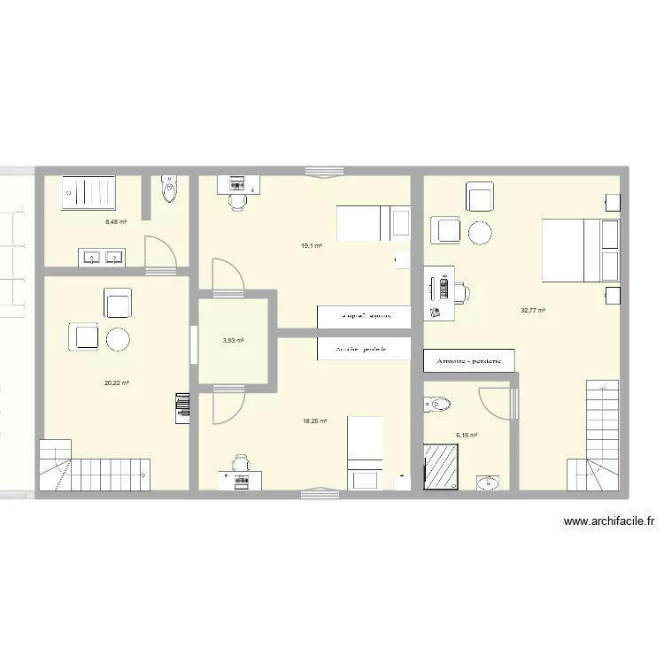 abergement etage 1. Plan de 15  et 250 m²