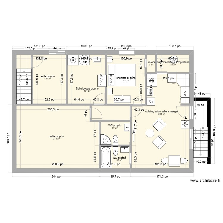 sous. Plan de 9 pièces et 94 m2