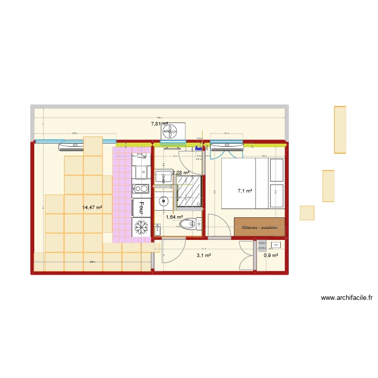 APPARTEMENT Fran&ccedil;ois Villon amm&eacute;nag&eacute;-Carrelage salon. Plan de 0 pièce et 0 m2