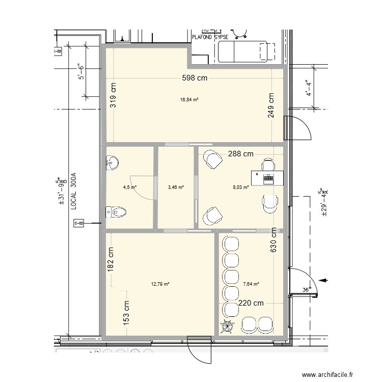 1623 route 132 - Toilette centrée. Plan de 6 pièces et 53 m2