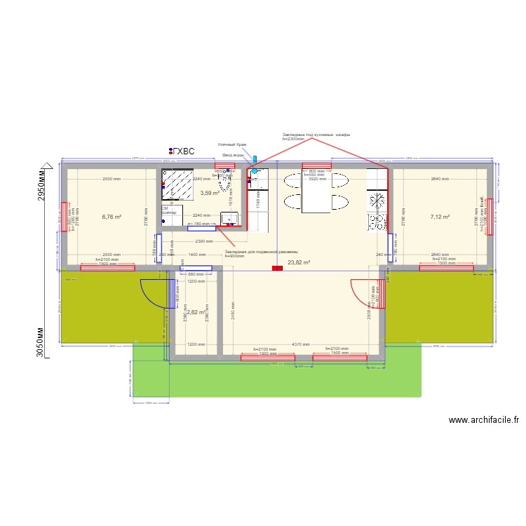 Лиля Переславль 222 эл кар. Plan de 8 pièces et 62 m2