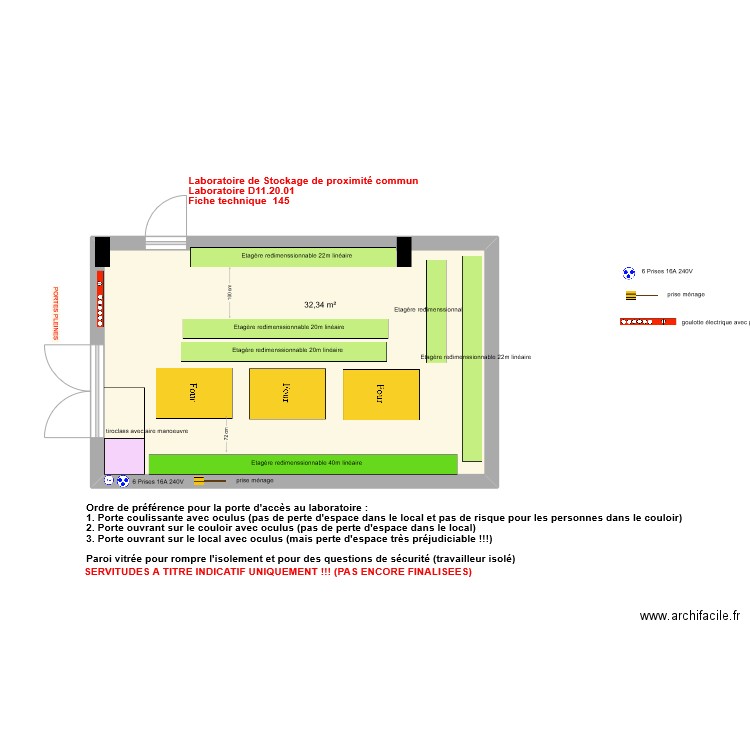 Fiche 145-laboratoire de stockage de proximité commun V5. Plan de 1 pièce et 32 m2
