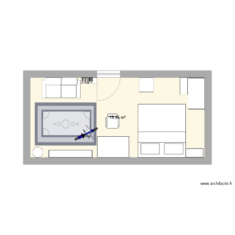 chambre. Plan de 1 pièce et 19 m2