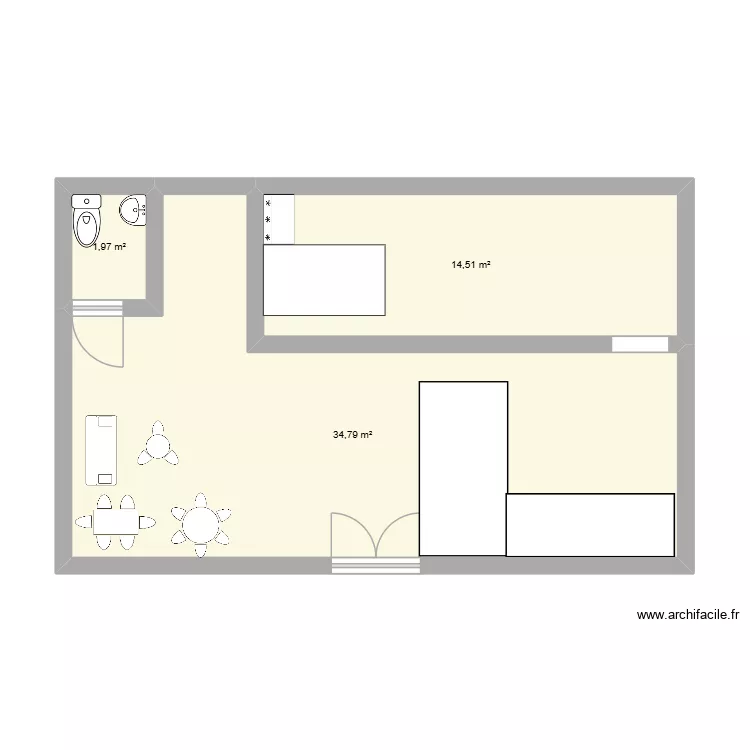 patissrie. Plan de 3  et 51 m²