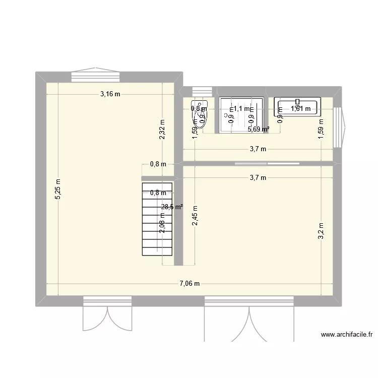 St Marie RDC Sdb2. Plan de 2  et 34 m²