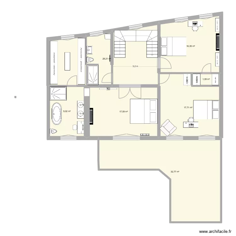 DH - 1er etage 16-03-26. Plan de 7  et 123 m²