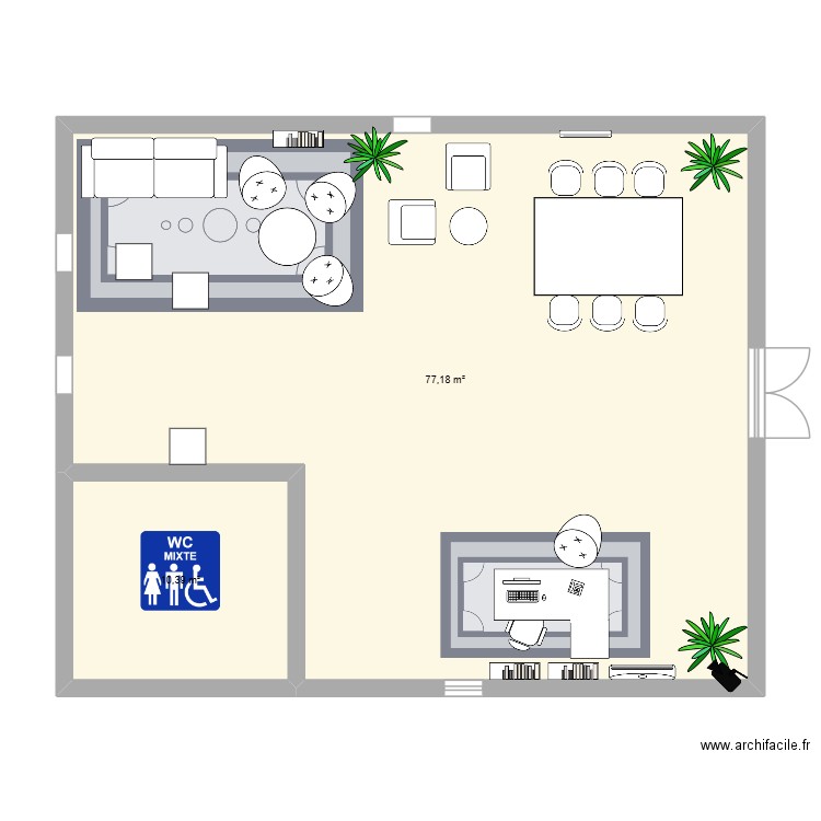 accueil RH. Plan de 2 pièces et 88 m2