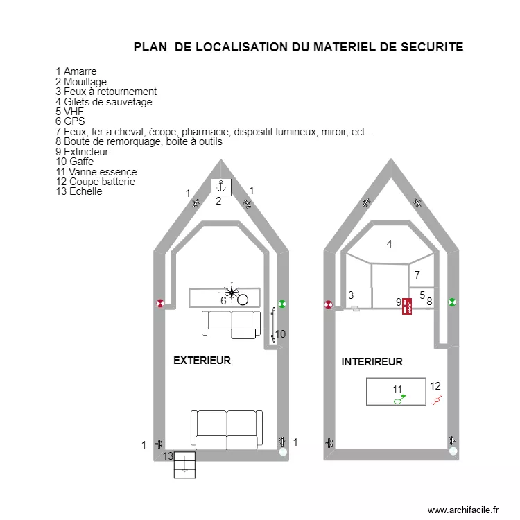 BATEAU. Plan de 