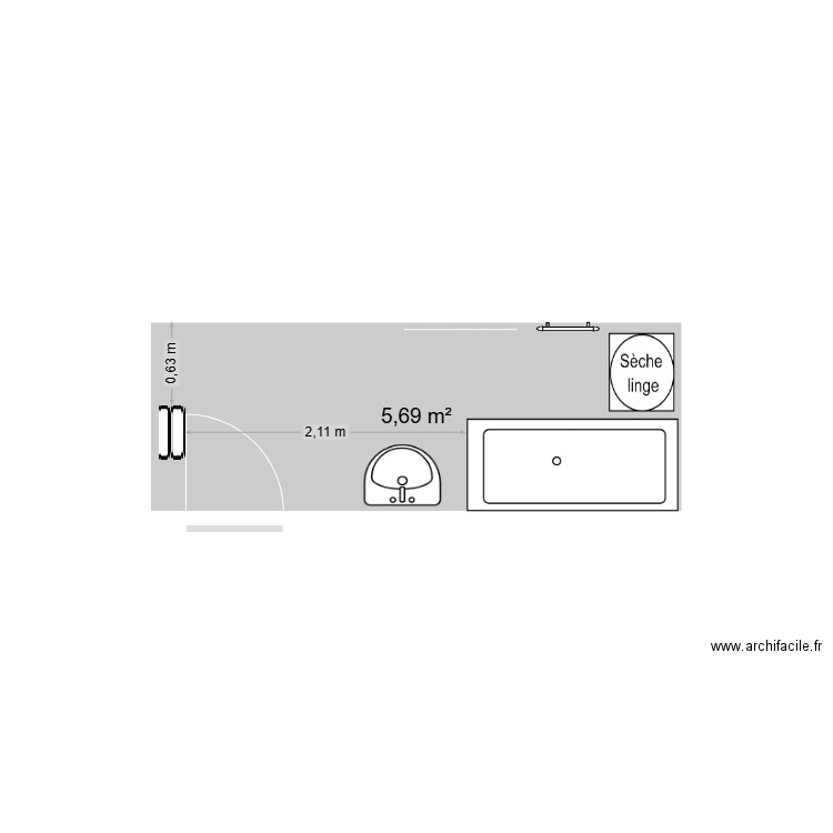 Salle de bain. Plan de 1 pièce et 6 m2