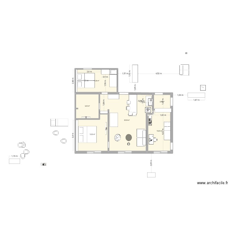 Grand b. Plan de 6 pièces et 72 m2